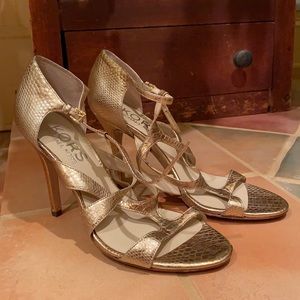 Michael Kors 9.5 Gold Leather Snake Embossed Heels